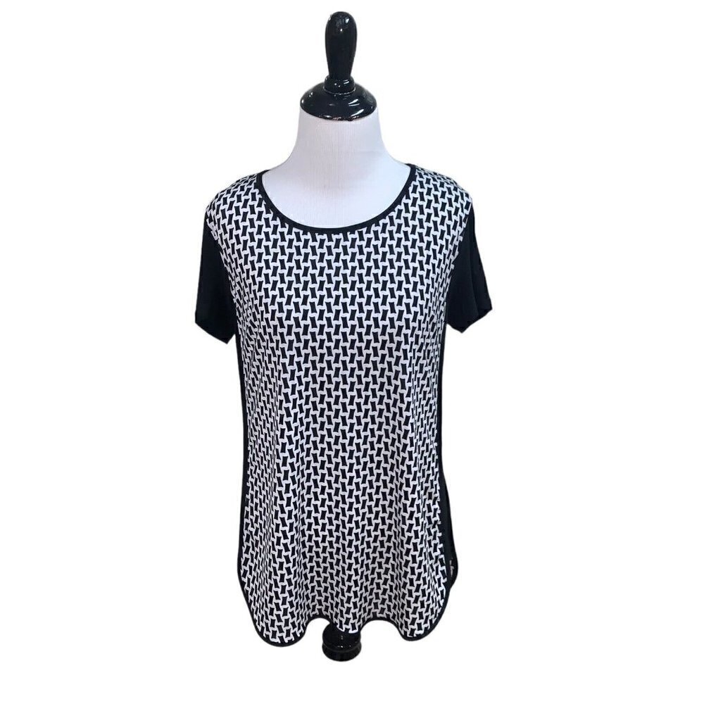 Peter Nygard Women's Top T-Shirt Size XS Loose Fit Short Sleeves Black White